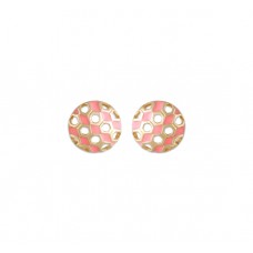 तनिष्क् सुवर्ण आभरणम्  [Tanishq Mia 14KT Yellow Gold Synthetic Stone Stud Earrings with Circular Design and Pink Enamel]